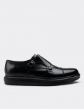 Black  Leather Monk Straps Shoes
