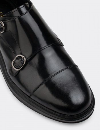 Black  Leather Monk Straps Shoes - 01838MSYHP03