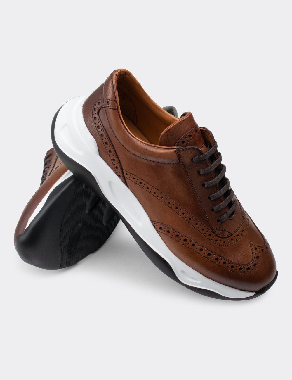 Tan  Leather Sneakers - 00750MTBAE03