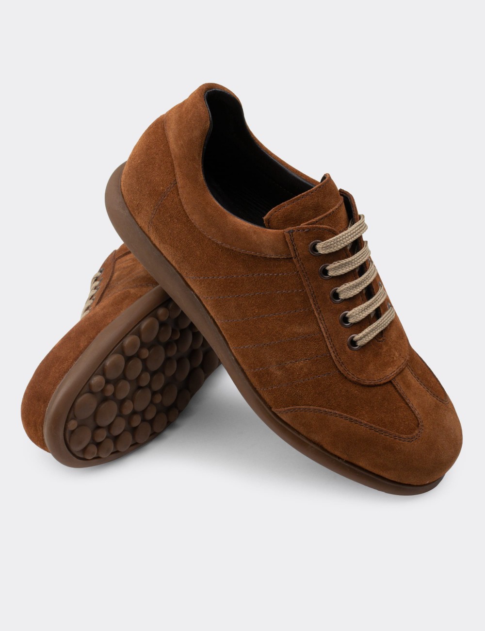 Tan Suede Leather Lace-up Shoes - 01826MTBAC06