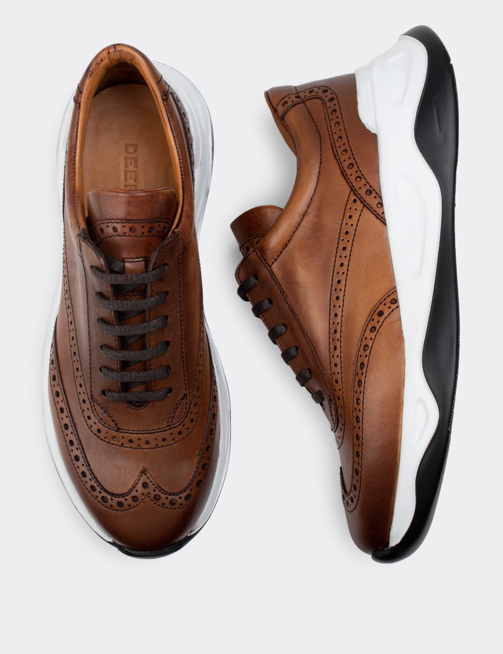 Tan  Leather Sneakers - 00750MTBAE03