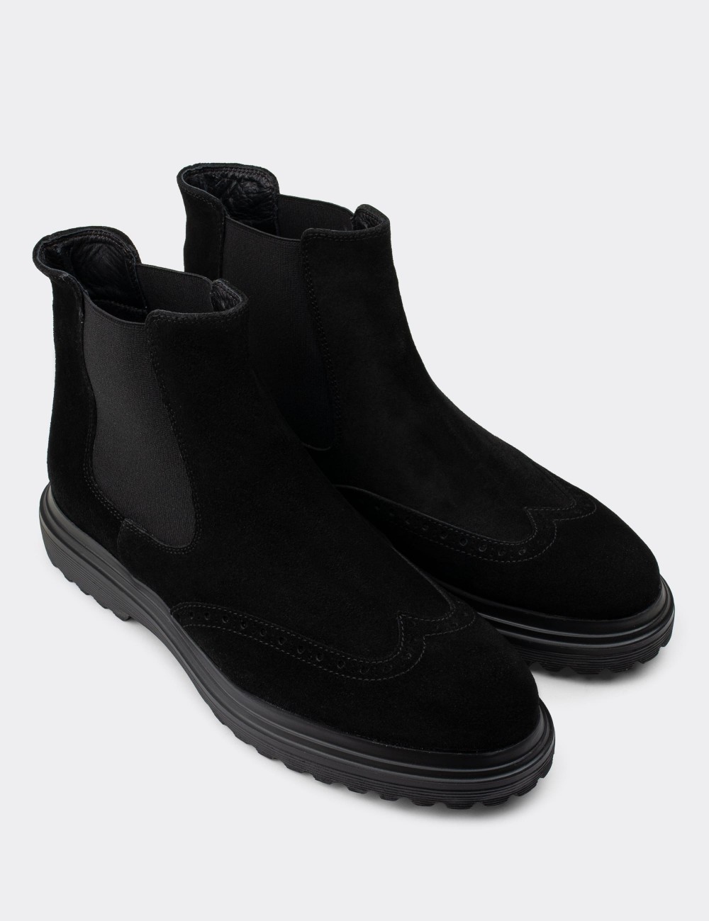 Black Suede Leather Chelsea Boots - 01848MSYHE02
