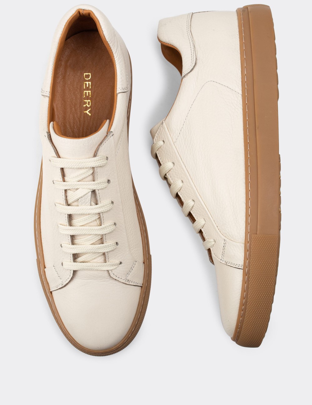 Beige  Leather Sneakers - 01829MBEJC02