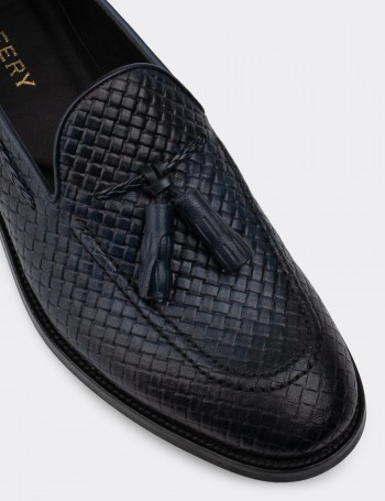 Navy  Leather Loafers - 01642MLCVM01