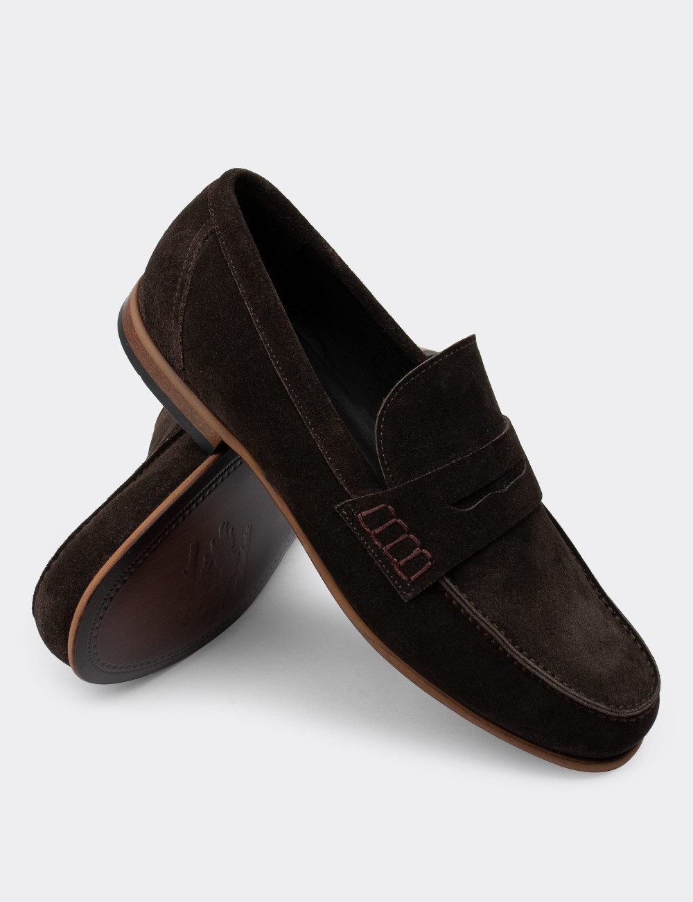 Brown Suede Leather Loafers Shoes - 01538MKHVM02