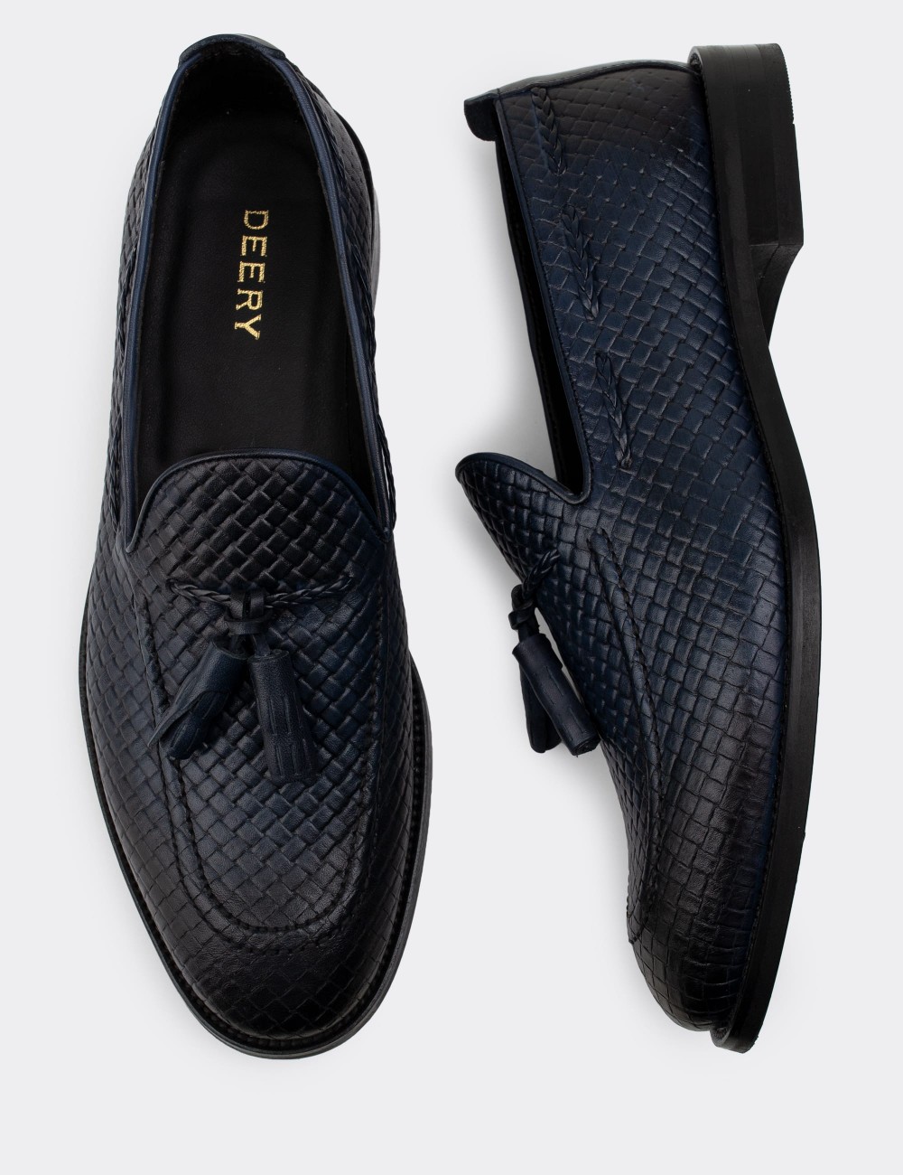 Navy  Leather Loafers - 01642MLCVM01