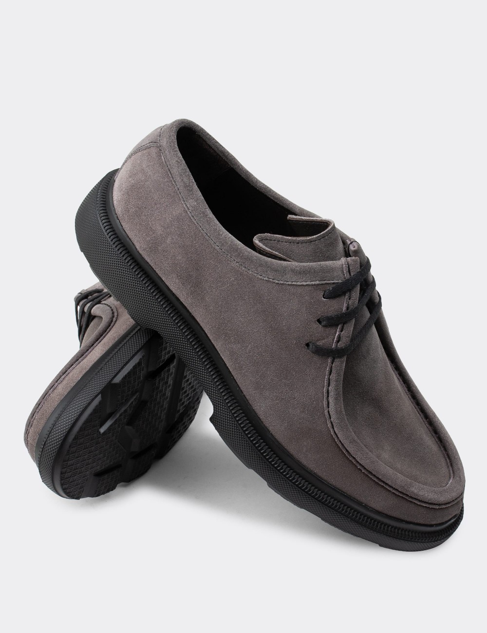 Gray Suede Leather Lace-up Shoes - 01851MGRIP01