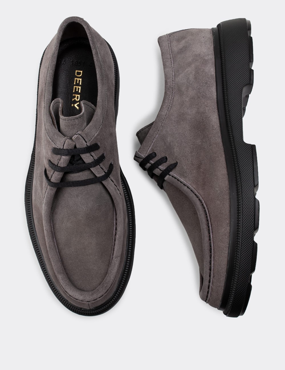 Gray Suede Leather Lace-up Shoes - 01851MGRIP01