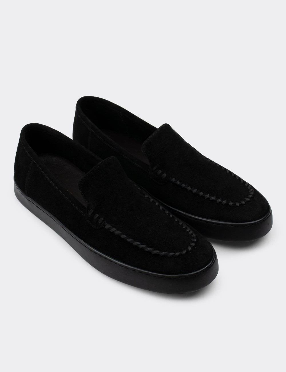 Black Suede Leather Loafers - 01866MSYHC01