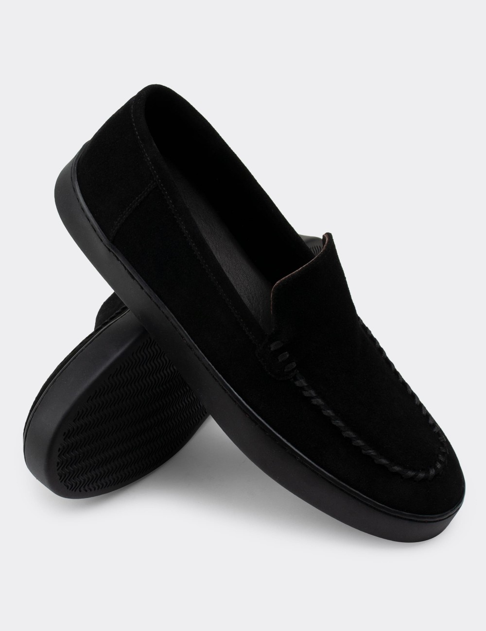 Black Suede Leather Loafers - 01866MSYHC01