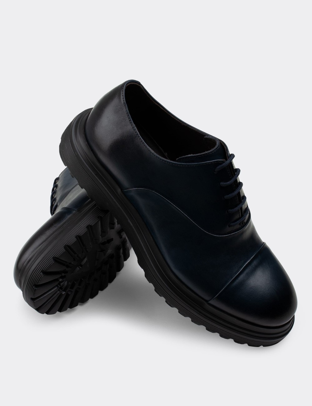 Navy  Leather Lace-up Shoes - 01026MLCVE06