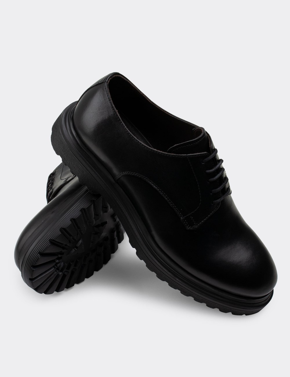Black  Leather Lace-up Shoes - 01854MSYHE01