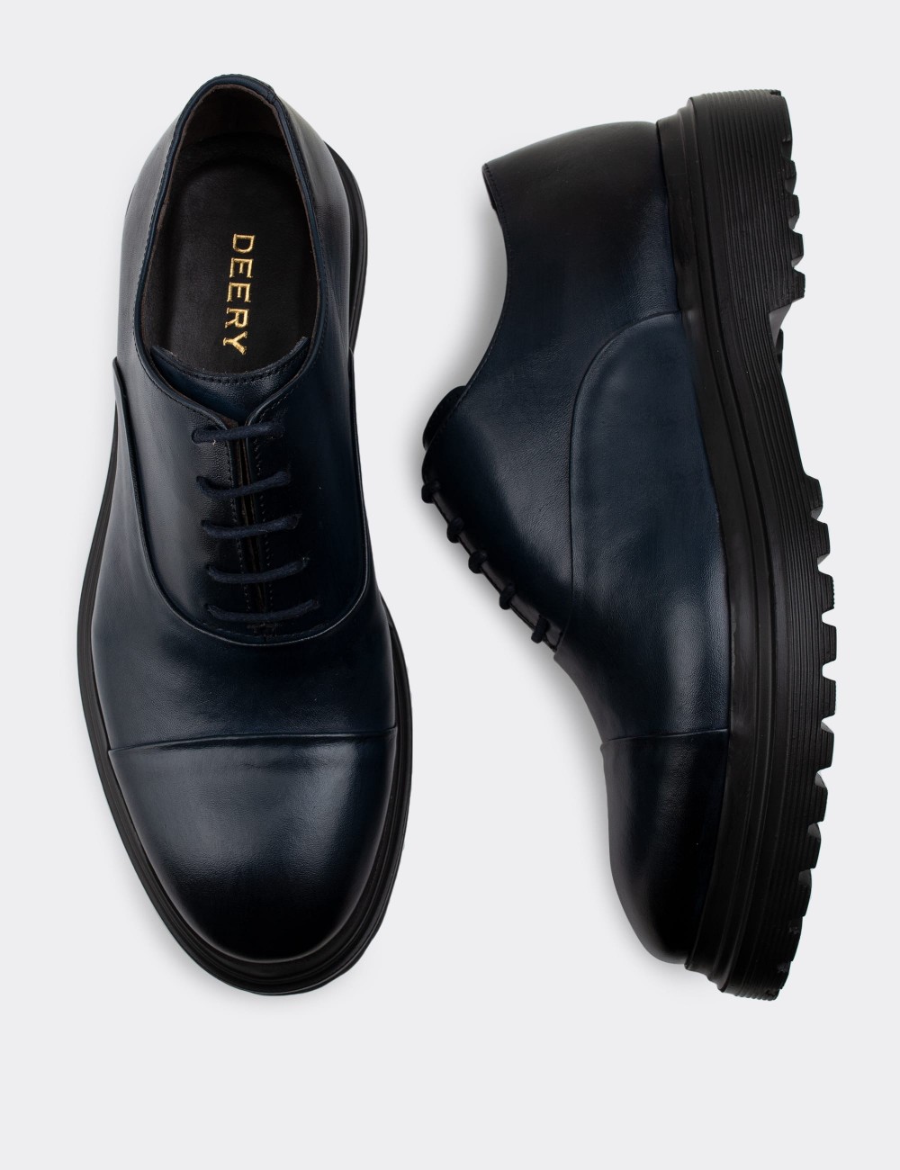 Navy  Leather Lace-up Shoes - 01026MLCVE06