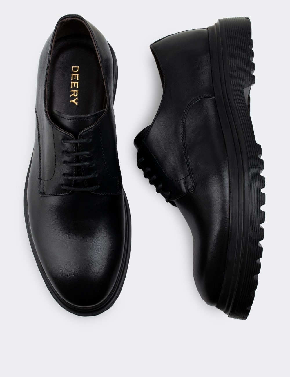 Black  Leather Lace-up Shoes - 01854MSYHE01