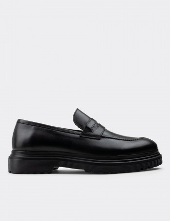 Black  Leather Loafers - 01878MSYHE02