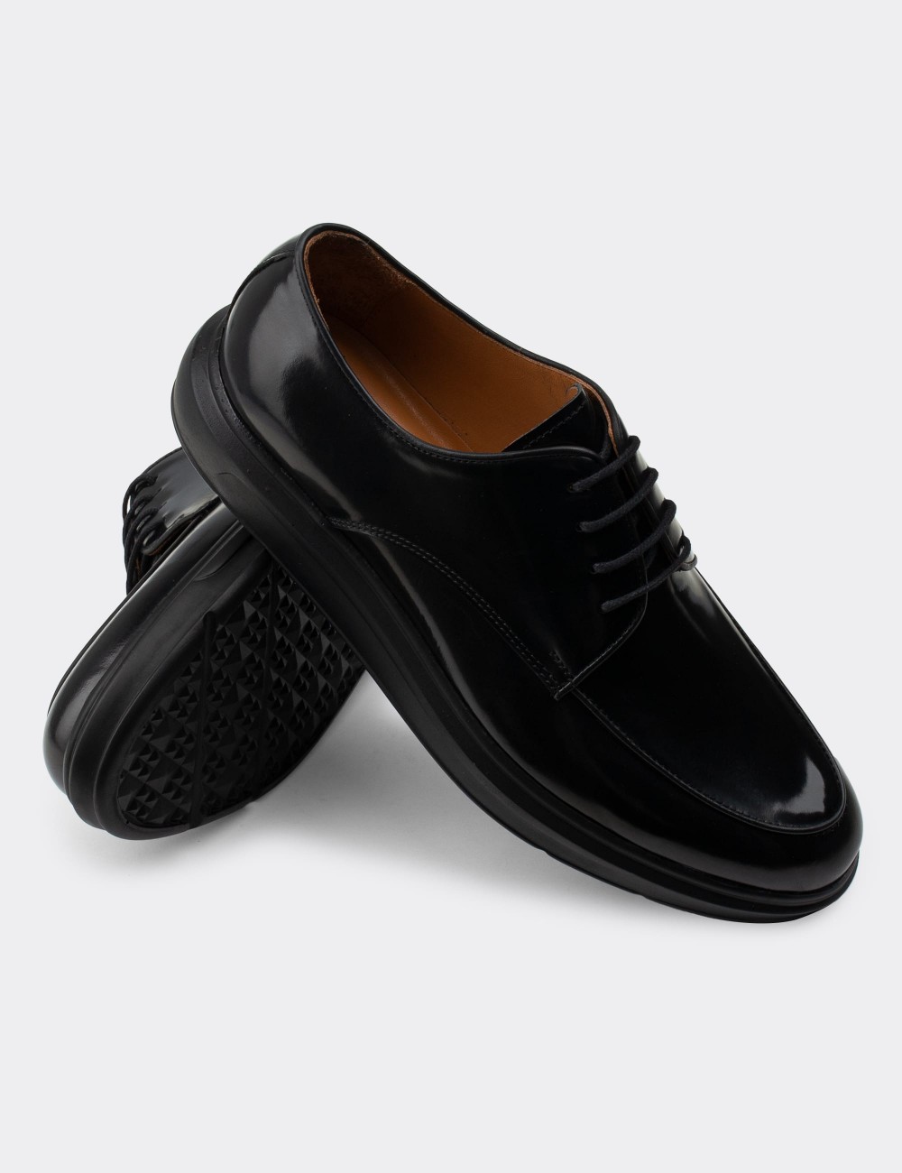 Black  Leather Lace-up Shoes - 01841MSYHP02