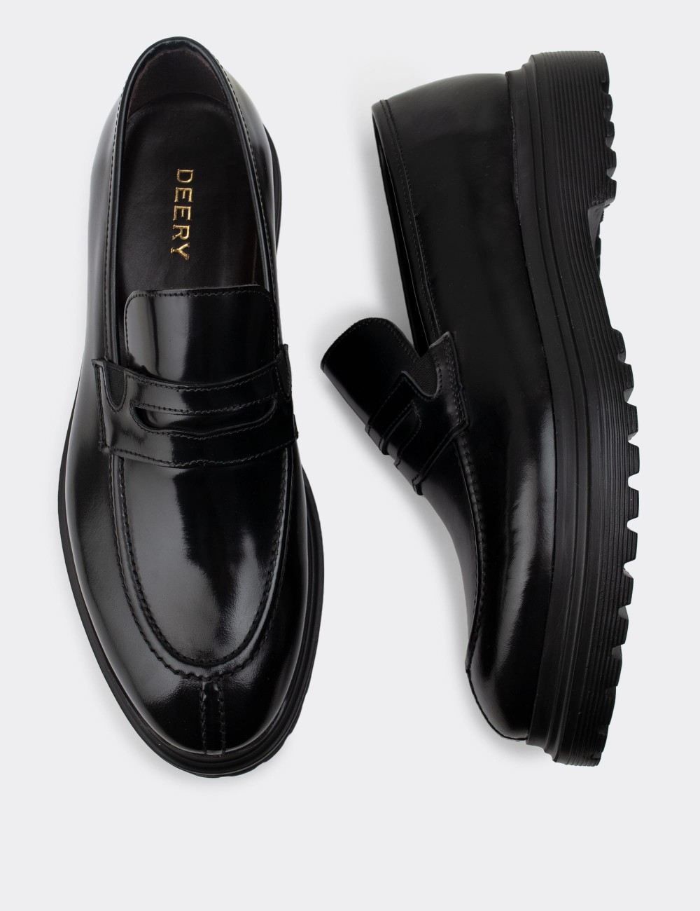 Black  Leather Loafers - 01878MSYHE01