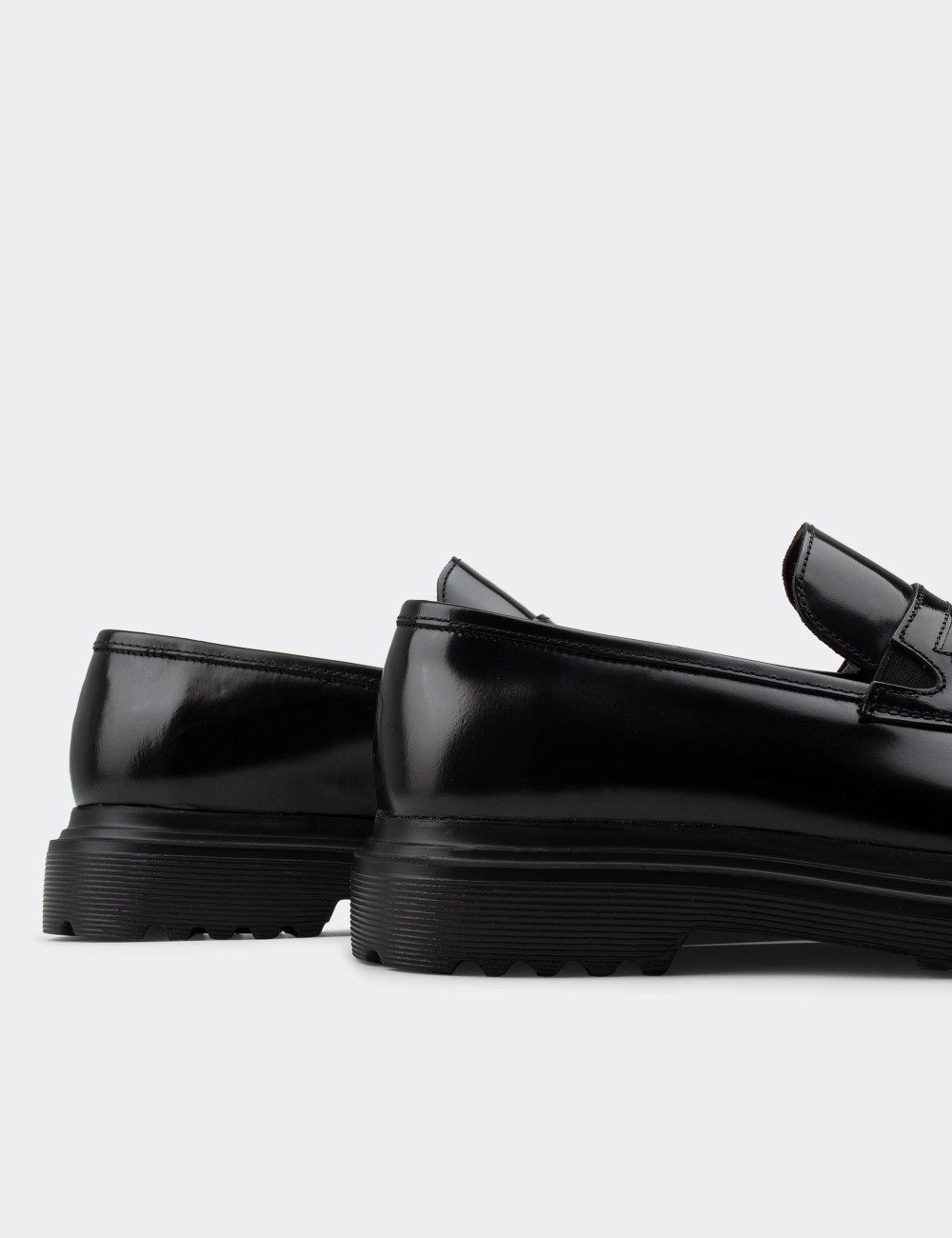 Black  Leather Loafers - 01878MSYHE01