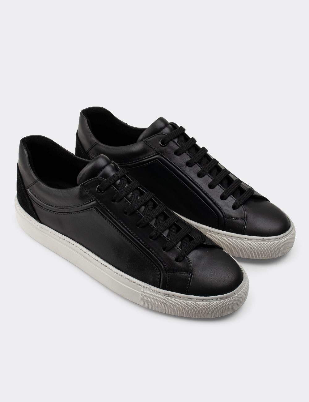 Black  Leather Sneakers - 01873MSYHP01