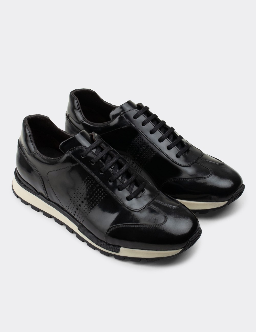 Black  Leather Sneakers - 01738MSYHT03