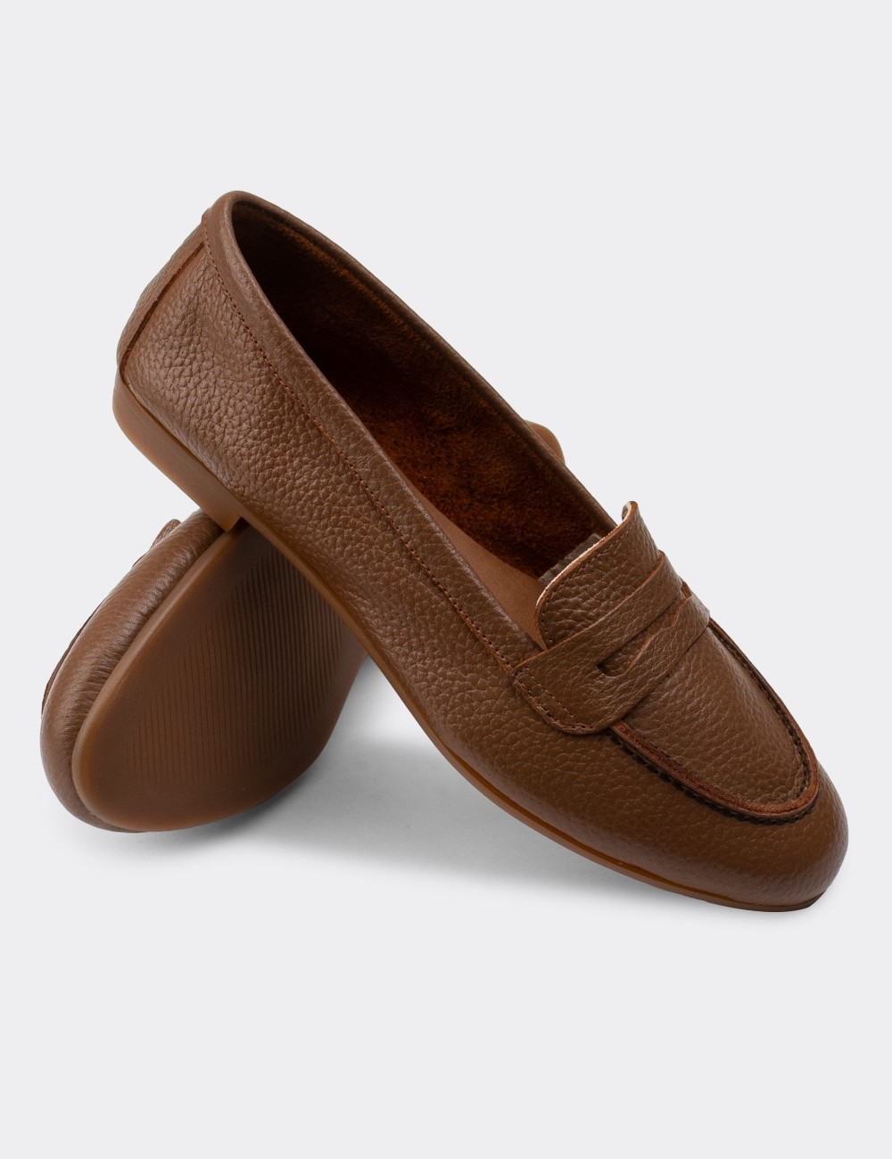Tan  Leather Loafers - E3201ZTBAC04