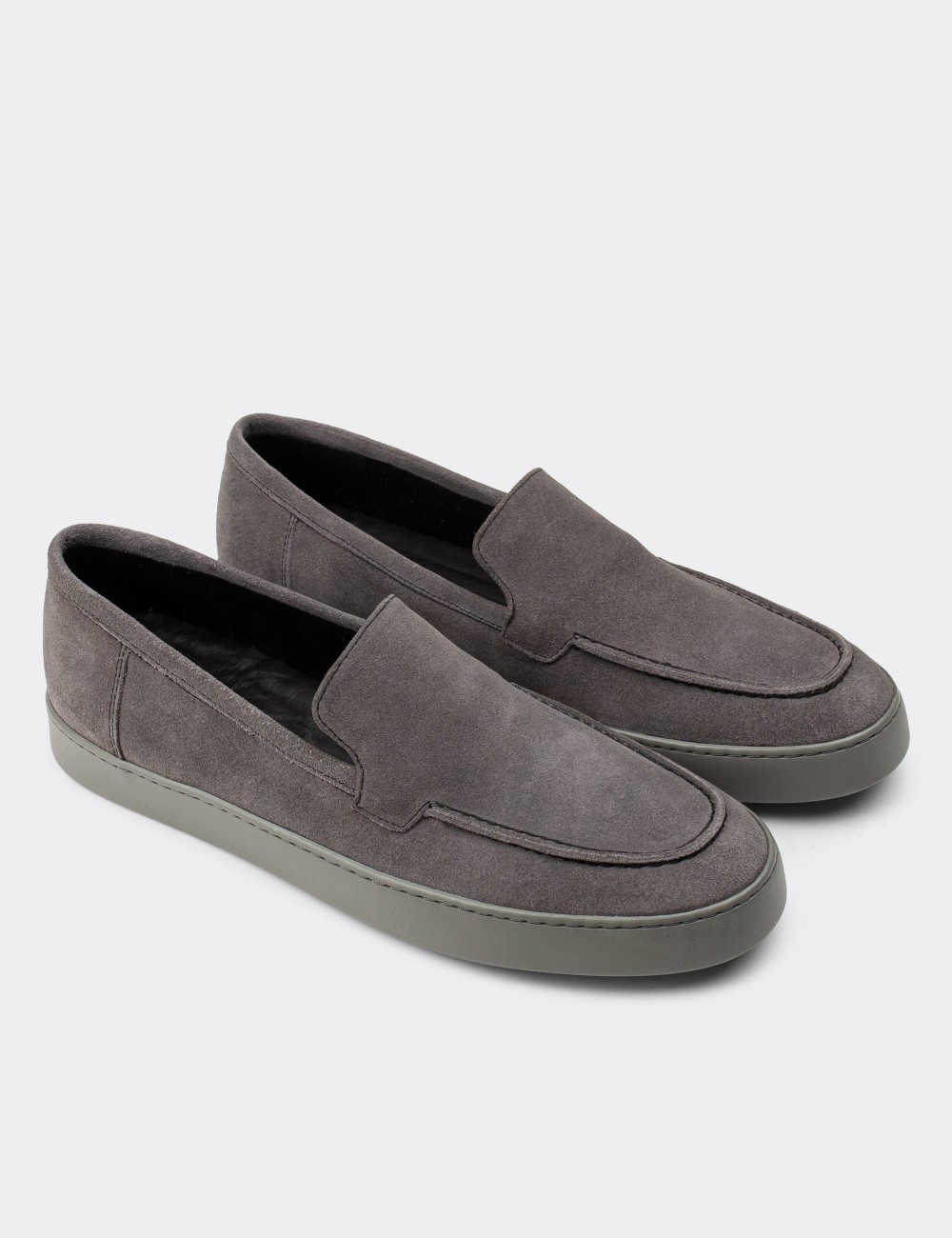 Gray Suede Leather Loafers - 01865MGRIC01
