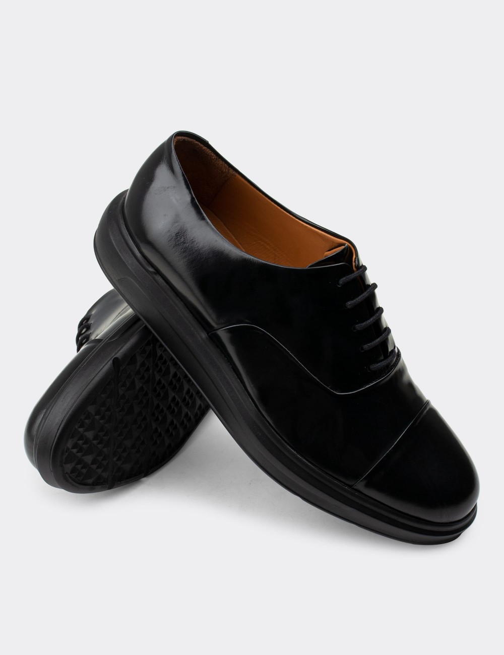 Black  Leather Lace-up Shoes - 01832MSYHP07
