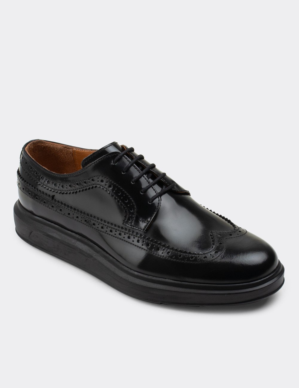 Black  Leather Lace-up Shoes - 01293MSYHP11