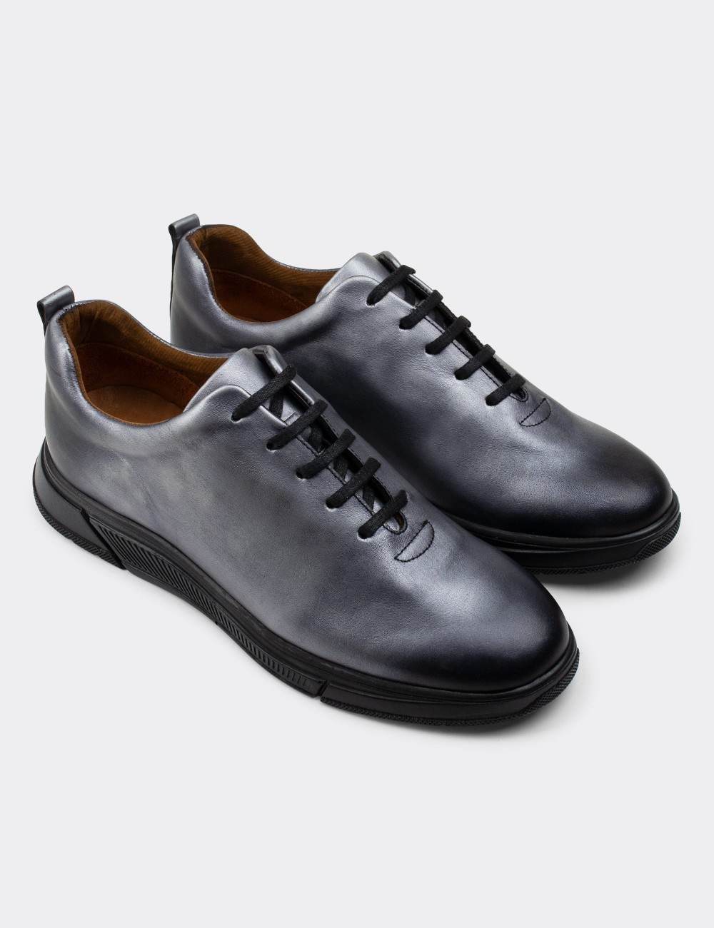 Gray  Leather Lace-up Shoes - 01875MGRIC01