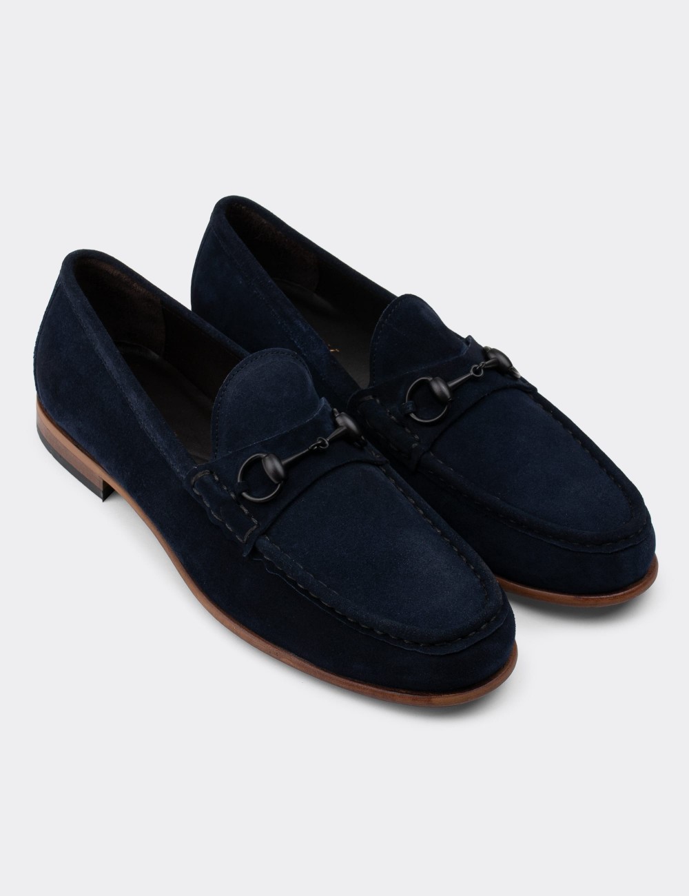 Navy Suede Leather Loafers - 01649MLCVM02