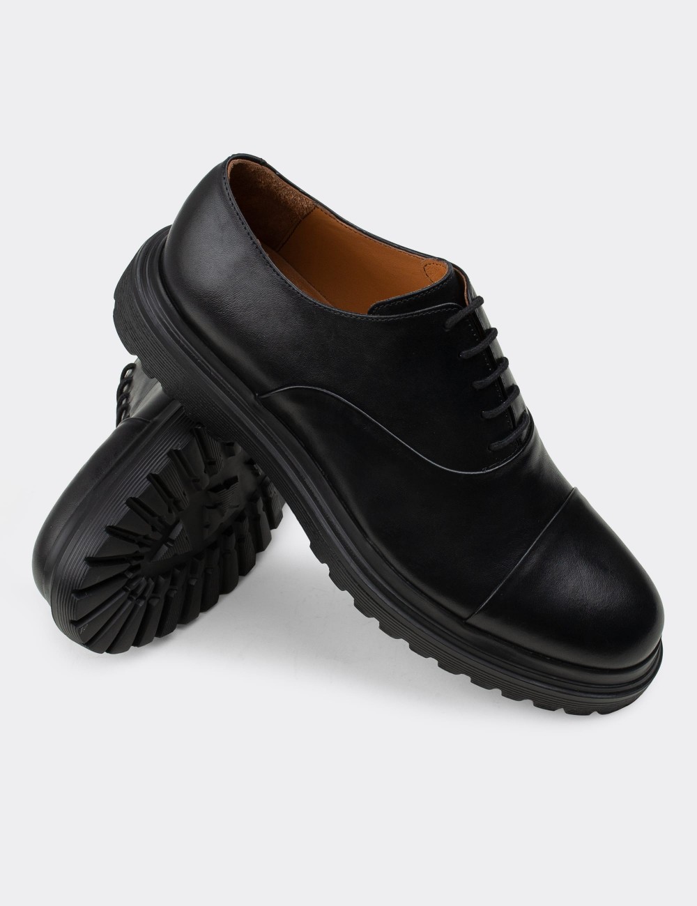 Black  Leather Lace-up Shoes - 01026MSYHE17