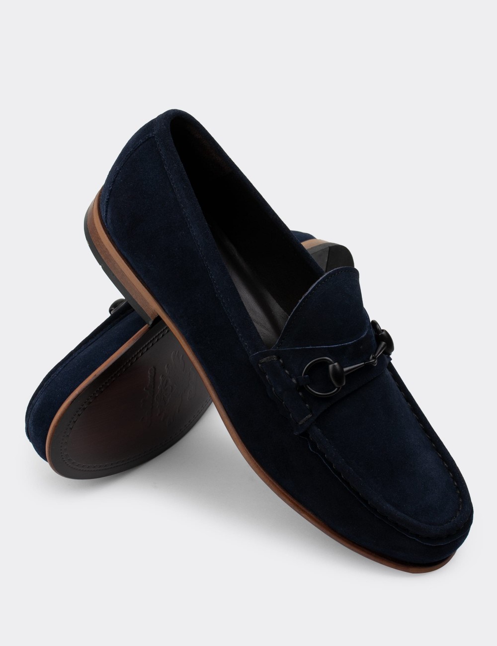 Navy Suede Leather Loafers - 01649MLCVM02