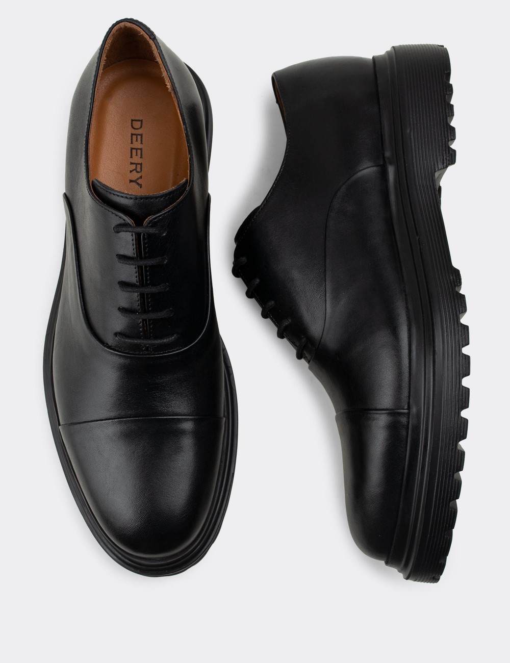 Black  Leather Lace-up Shoes - 01026MSYHE17