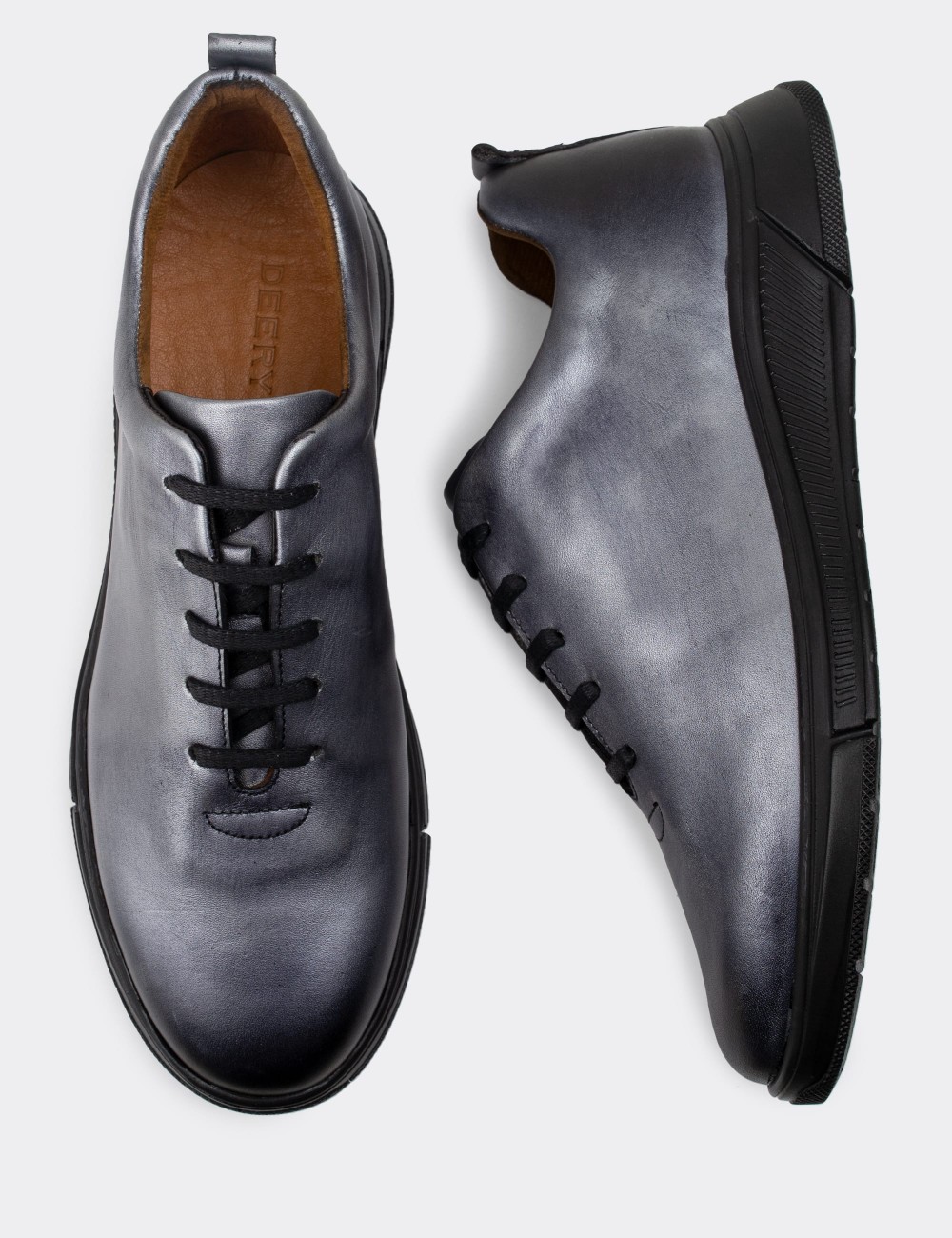 Gray  Leather Lace-up Shoes - 01875MGRIC01