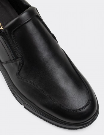 Black  Leather Loafers - 01874MSYHC01