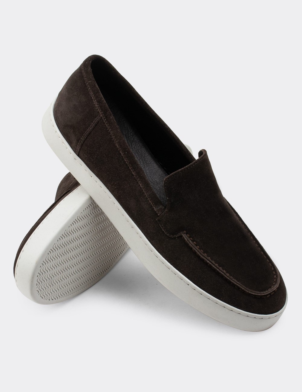 Brown Suede Leather Loafers - 01865MKHVC01