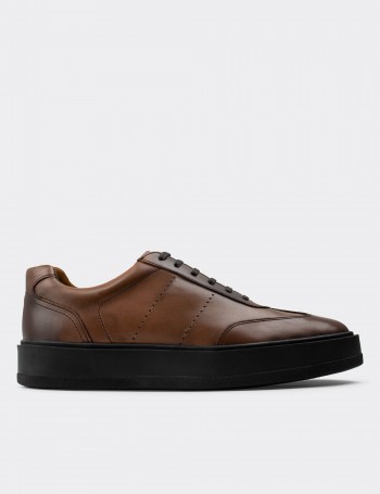 Tan  Leather Sneakers - 01881MTBAP01