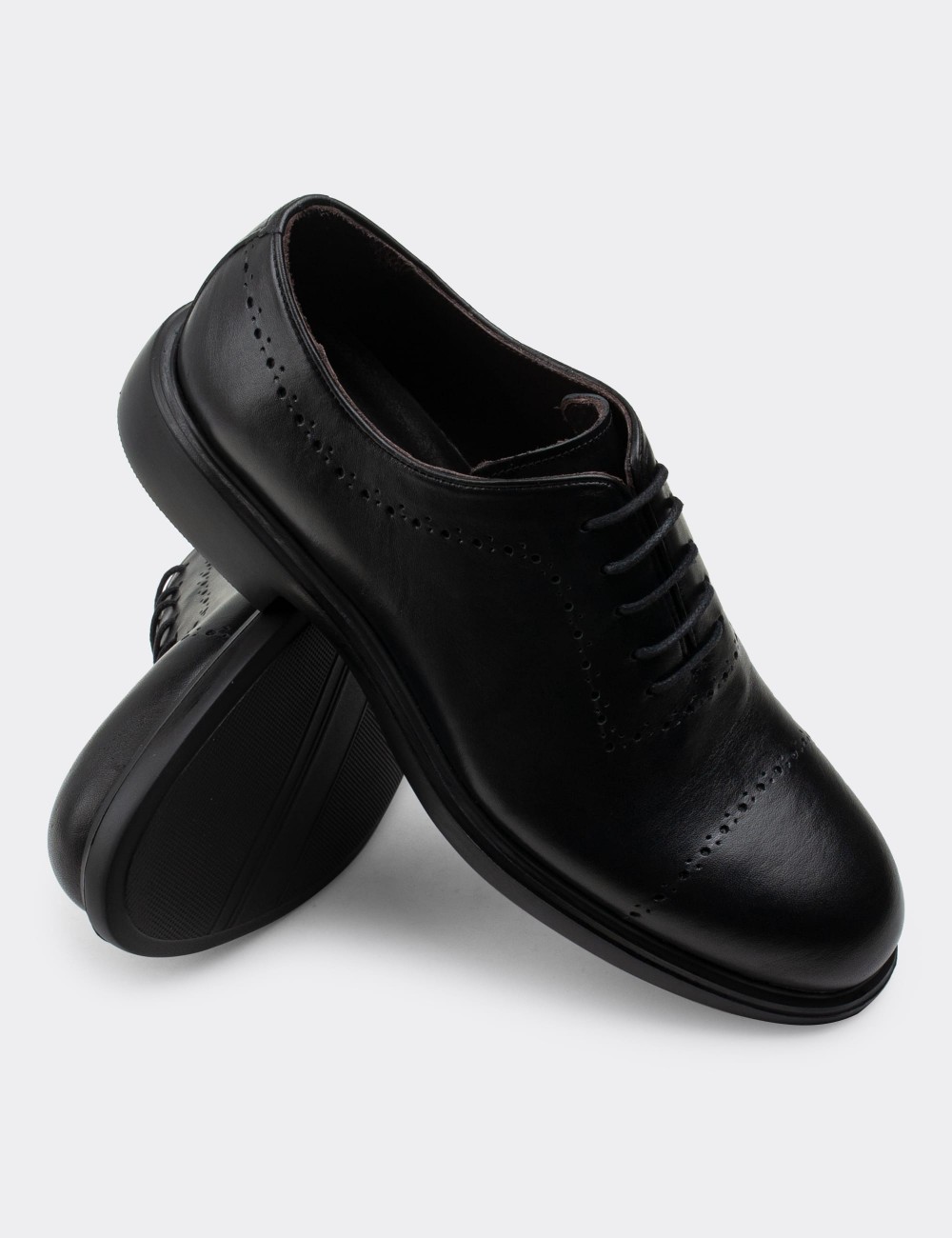 Black  Leather Lace-up Shoes - 00491MSYHC01