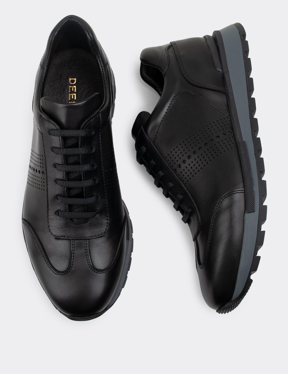 Black  Leather Sneakers - 01738MSYHT04