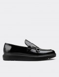 Black  Leather Double Monk-Strap Loafers