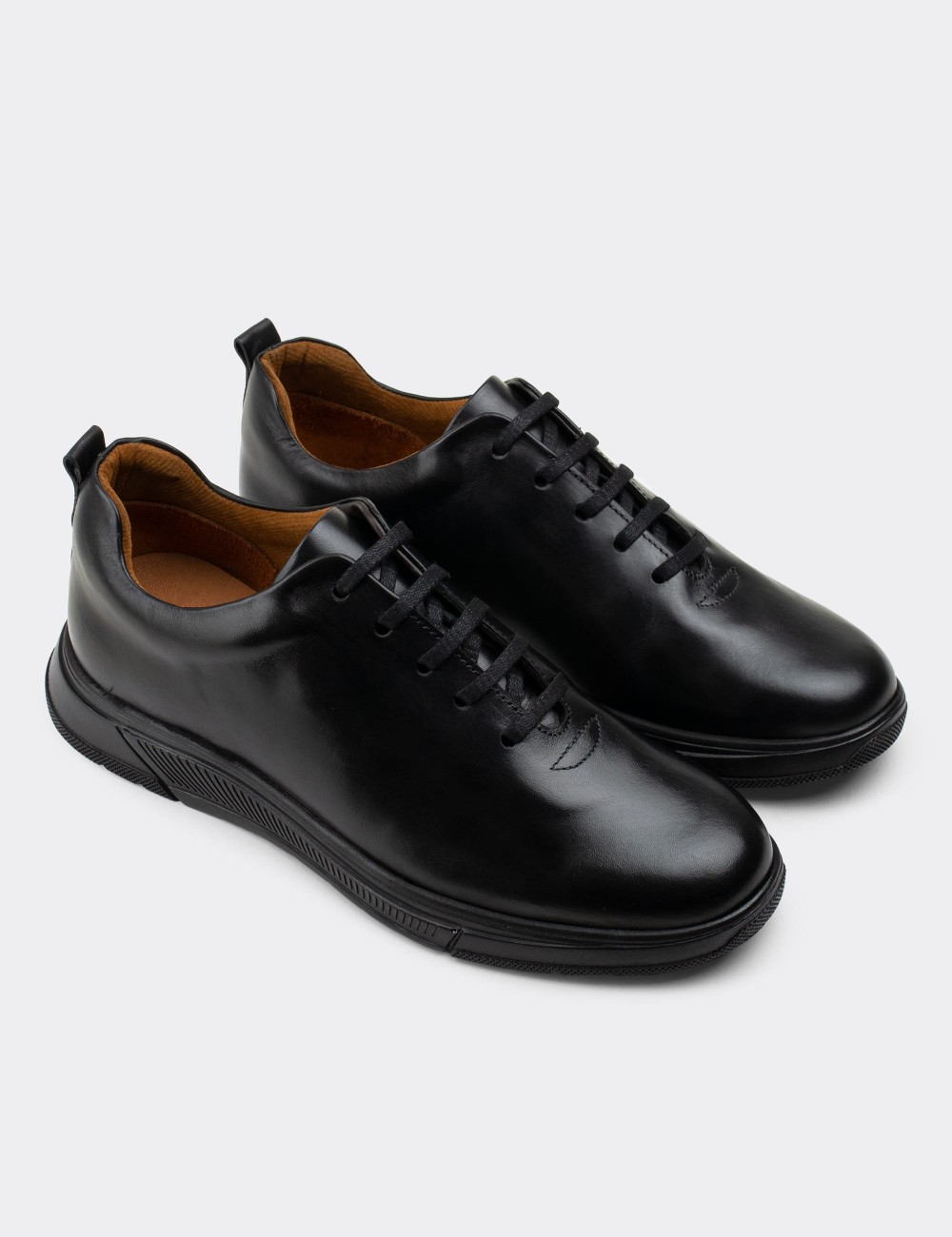 Black  Leather Lace-up Shoes - 01875MSYHC01