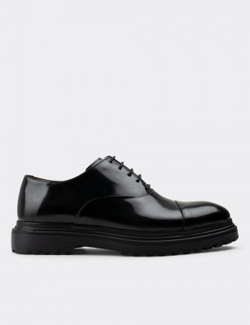 Black  Leather Lace-up Shoes - 01026MSYHE18