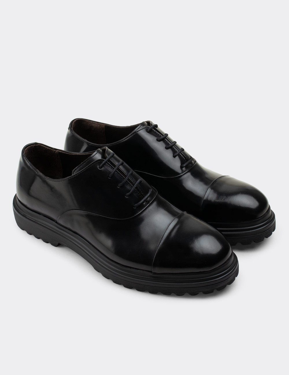 Black  Leather Lace-up Shoes - 01026MSYHE18