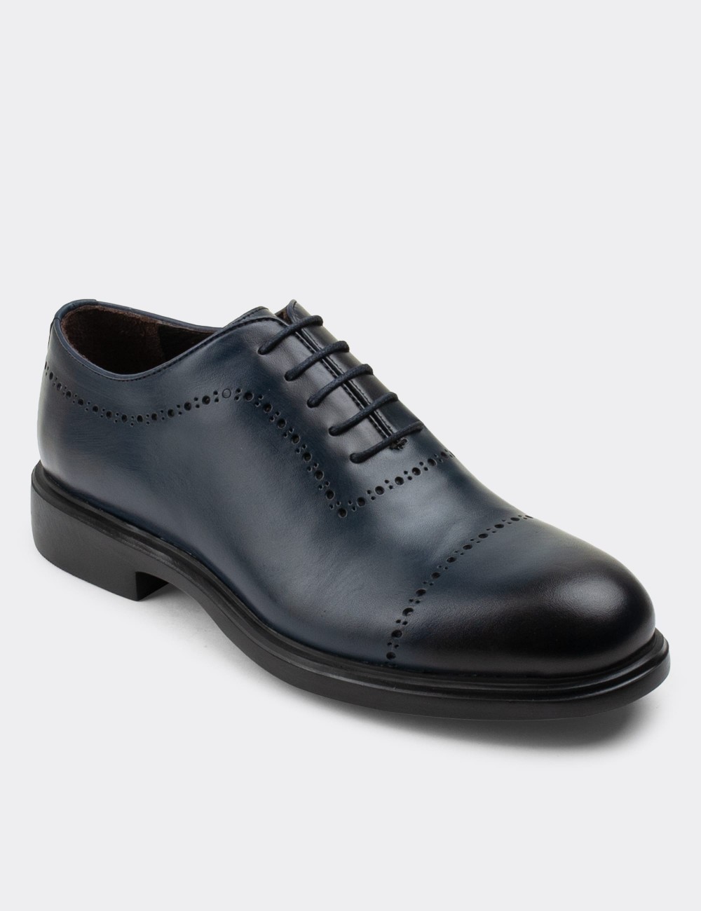 Navy  Leather Lace-up Shoes - 00491MLCVC01