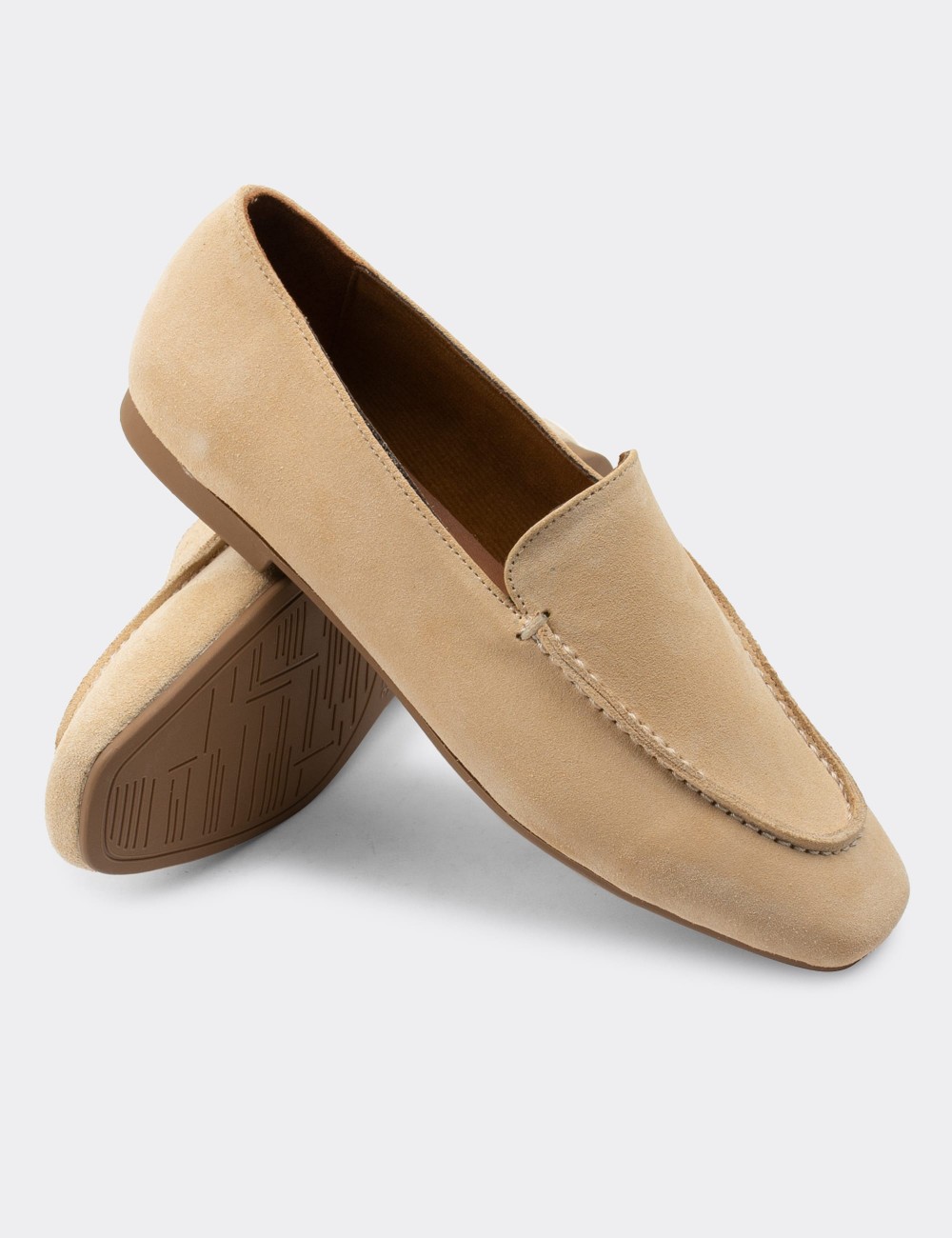 Beige Suede Leather Loafers - 01990ZBEJC01