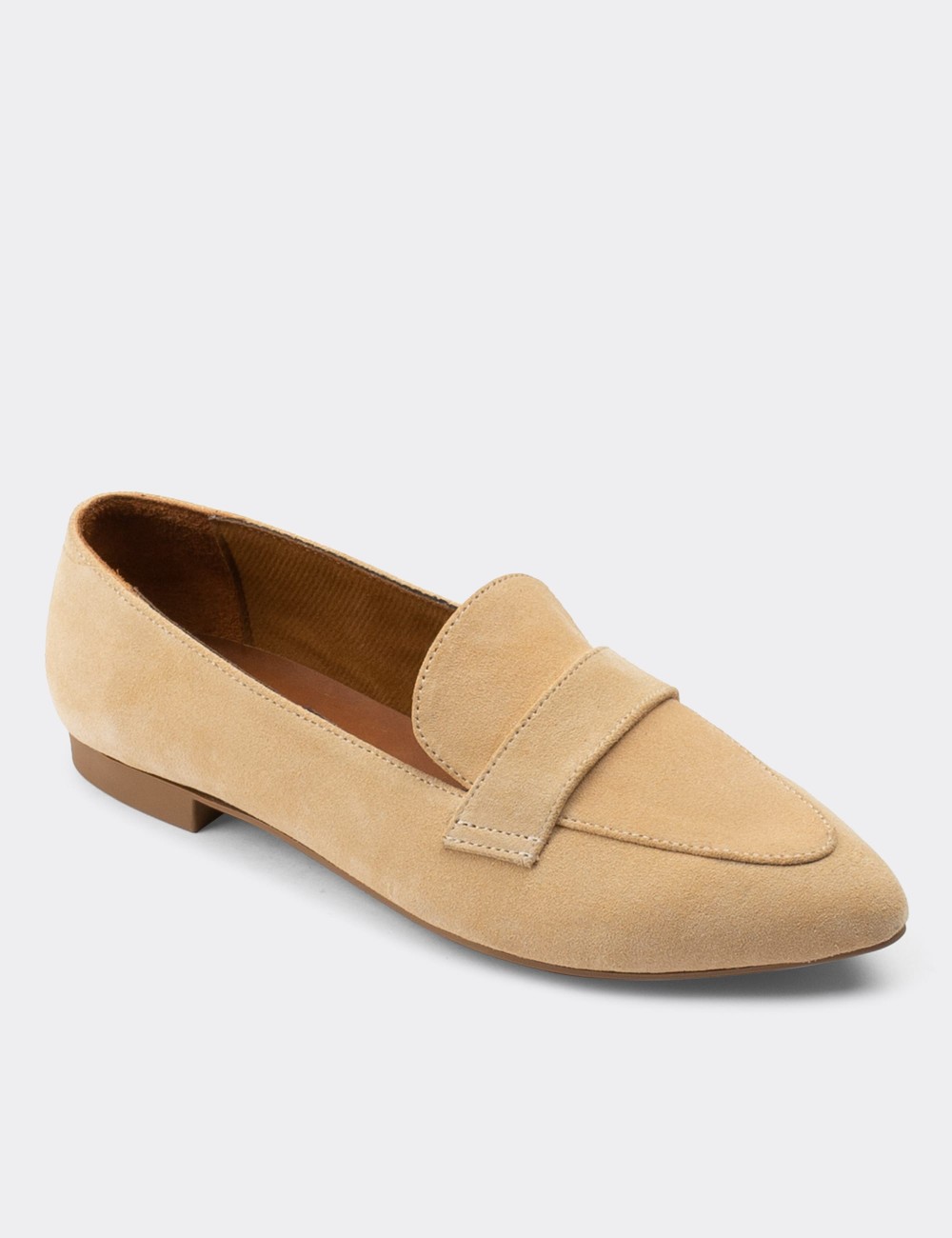 Beige Suede Leather Loafers - 01897ZBEJC01
