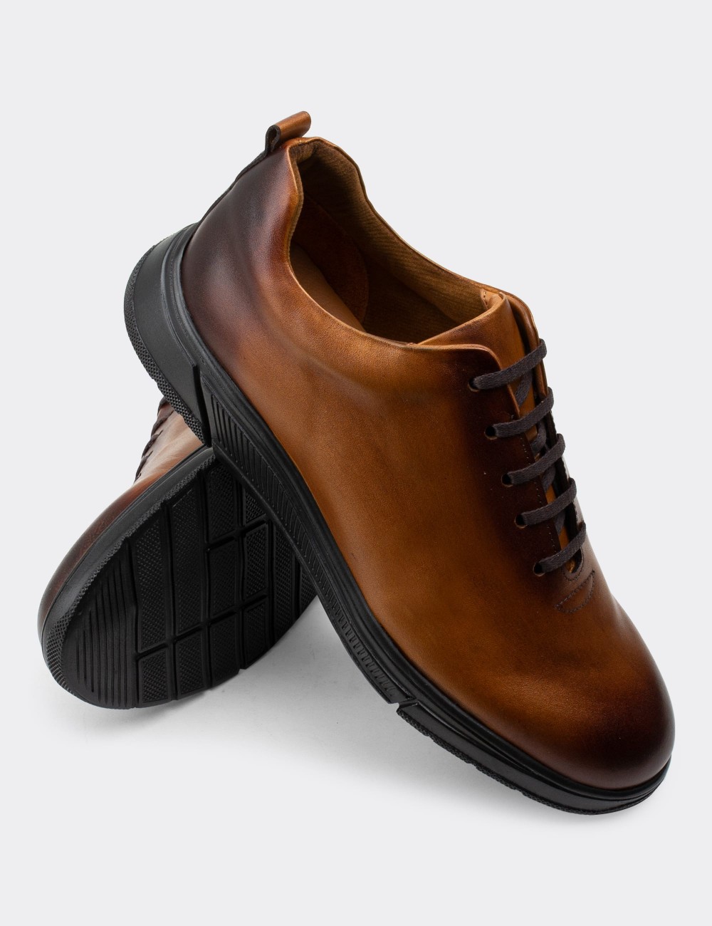 Tan  Leather Lace-up Shoes - 01875MTBAC01