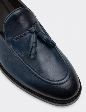Navy Calfskin Leather Loafers