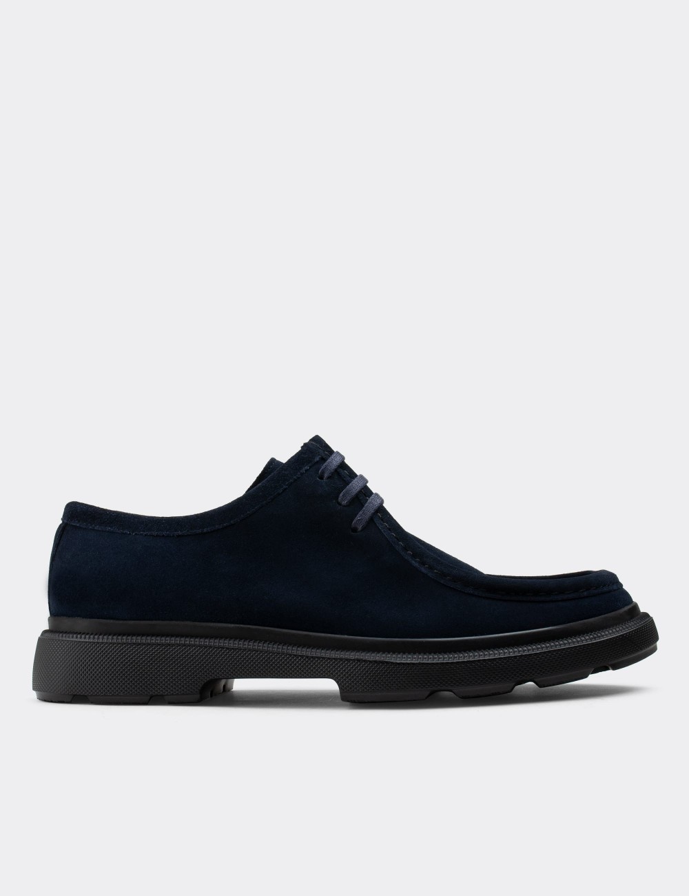 Navy Suede Leather Lace-up Shoes - 01851MLCVP01