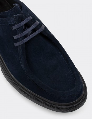 Navy Suede Calfskin Lace-up Shoes